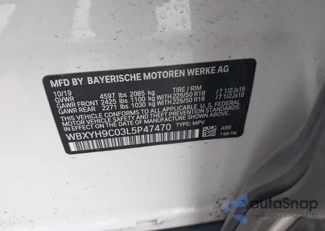 2020 BMW X2 Sdrive28I из США, поврежденный, VIN WBXYH9C03L5P47470